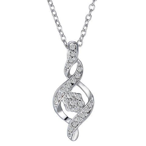Vintage Rhinestoned Flower Spiral Shape Pendant Necklace For Women - Argent 