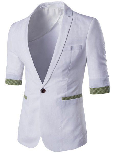 Mode Simple Bouton Plaid Cuff Blazer pour homme - Blanc M