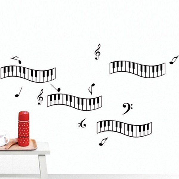 2018 Stylish Piano Keyboard Notes Pattern Removeable Wall Stickers ...