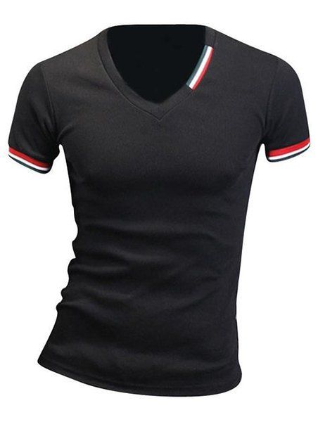 

Slimming Stripe Design V-Neck T-Shirt For Men, Black
