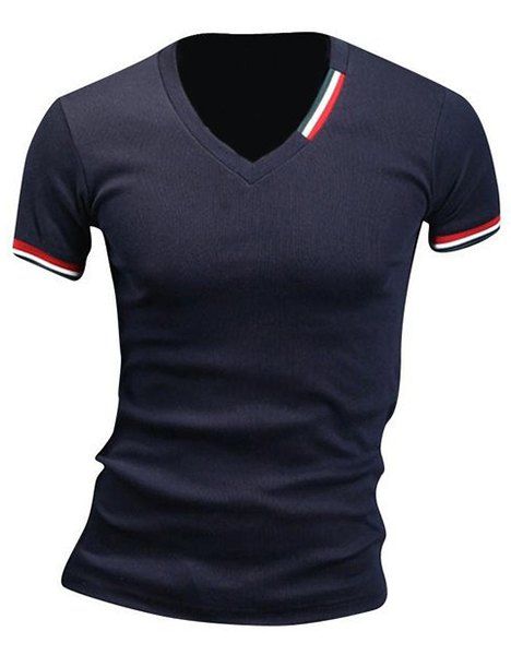 

Slimming Stripe Design V-Neck T-Shirt For Men, Cadetblue