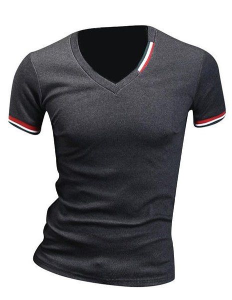 

Slimming Stripe Design V-Neck T-Shirt For Men, Deep gray