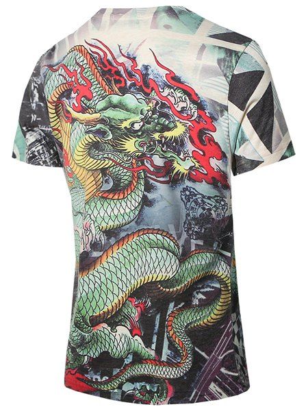 2018 Plus Size V-Neck 3D Dragon Print Short Sleeve Men's T-Shirt ...