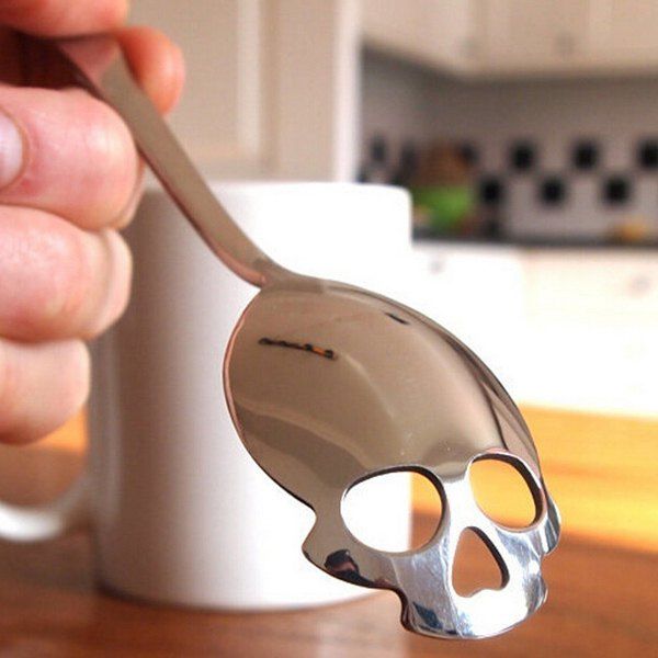 

High Quality Tableware Skull Shape Hollow Stainless Steel Coffee Spoon, Silver