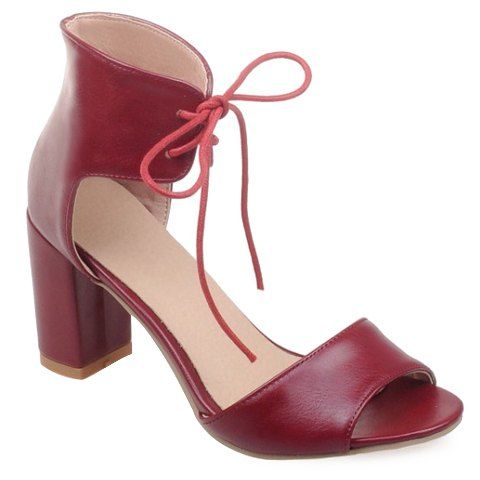 

Trendy Lace-Up and Chunky Heel Design Women's Sandals, Wine red