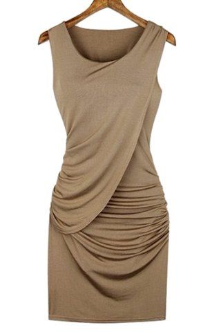 Scoop Neck manches robe hérissée de superbes femmes - Kaki L
