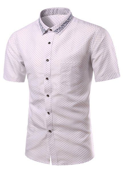 Slim Fit Dot Printed Turn Down Collar Shirt For Men - Blanc 4XL