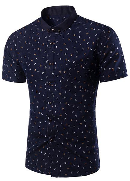 Slim Fit Printed Turn Down Collar Shirt For Men - Cadetblue 4XL