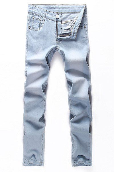 Fashion Zip Fly Jambes droites Pantalon en denim pour hommes - Bleu clair 28