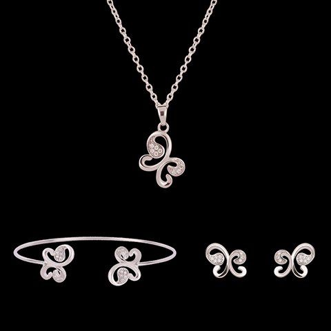 Elégant Rhinestoned forme de papillon Ensemble de bijoux (Collier + Bracelet + Boucles d'oreilles) pour les femmes - Argent 