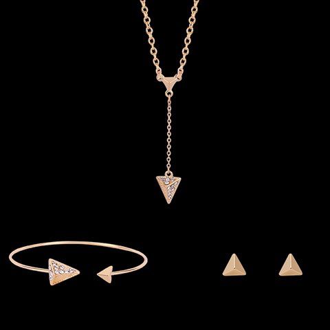 Elégant Rhinestoned Triangulaire Pyramidale Shape Jewelry Set (Collier + Bracelet + Boucles d'oreilles) pour les femmes - d'or 
