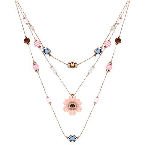 Collier strass Charme Perles Floral pour les femmes - d'or 