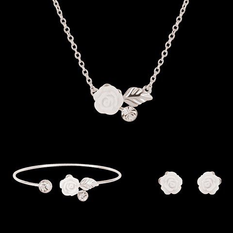 Élégant Faux Feuille Fleur Forme Jewelry Set (Collier + Bracelet + Boucles d'oreilles) pour les femmes - Argent 