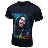 T-shirt col rond 3D Bob Marley imprimé à manches courtes hommes - Noir M