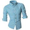 Minceur Shirt Collar One Button-Down Shirt Pocket Plaid Imprimer manches longues hommes - Bleu clair M