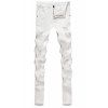 Irregular Trou conception solide de couleur pieds étroits Jeans Zipper Fly Men - Blanc 32