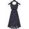 Stylish Women's Sleeveless Polka Dot Chiffon Dress - Bleu M