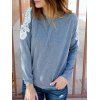 Couper Chic Scoop Collar manches longues Sweat Out Lace Spliced ​​femmes - Gris M
