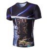 Slimming Building Printed Round Neck T-Shirt For Men - Bleu Violet M