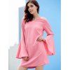 Chic Long Flare Sleeve V Neck Pure Color Women's Dress - Rose M