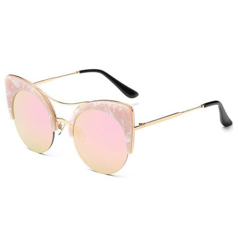 Chic Marble Pattern Semi-Rimless Butterfly Frame Women's Sunglasses - PINK 