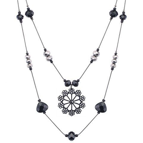 Collier multicouches florales Charme Perles pour les femmes - Noir 