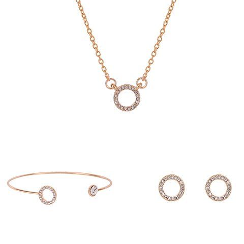 Rhinestoned Anneau élégant Shape Jewelry Set (Collier + Bracelet + Boucles d'oreilles) pour les femmes - d'or 