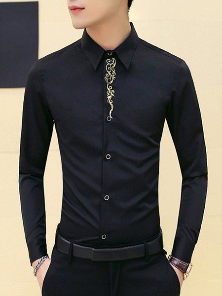 Slimming Printing Turn Down Collar Shirt For Men - Noir M