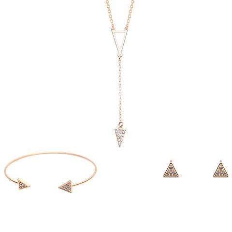 

Triangle Shape Rhinestoned Jewelry Set (Necklace Bracelet and Earrings), Golden