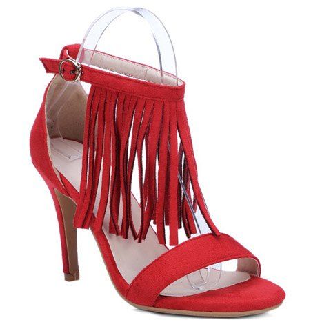 Trendy boucle cheville et Sandales Fringe design femme - Rouge 39