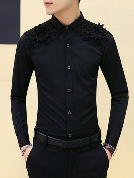 Slimming Flower Design Round Collar Shirt For Men - Noir M