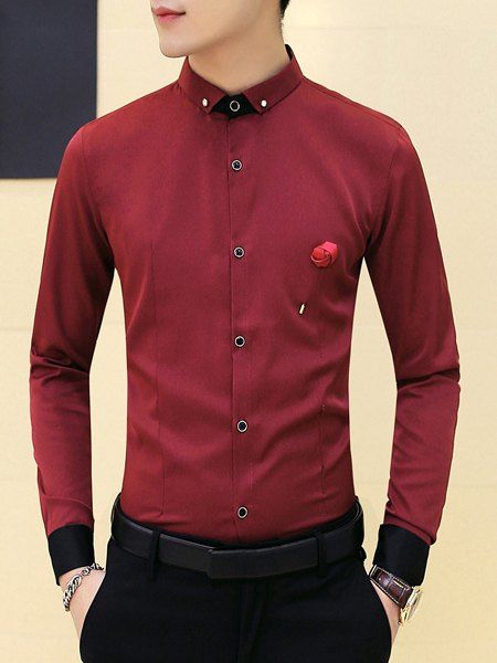 Slimming Flower On Chest Splicing Shirt For Men - Rouge vineux M