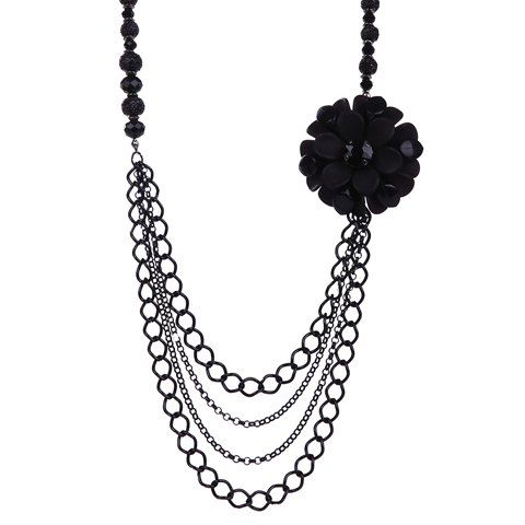 Elégant Crystals Multilayer Faux collier pendentif fleur pour les femmes - Noir 