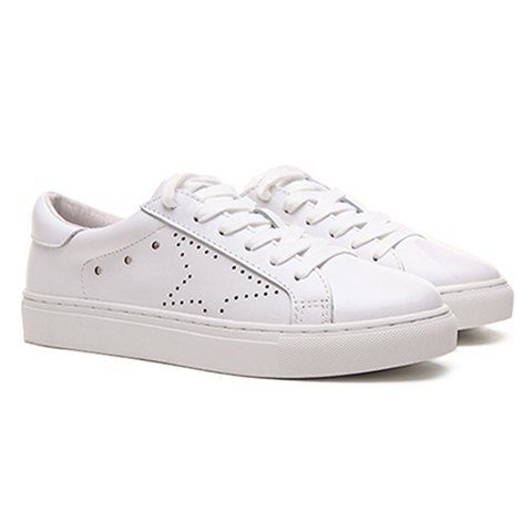 Leisure Lace-Up and PU Leather Design Women's Athletic Shoes - Blanc 39