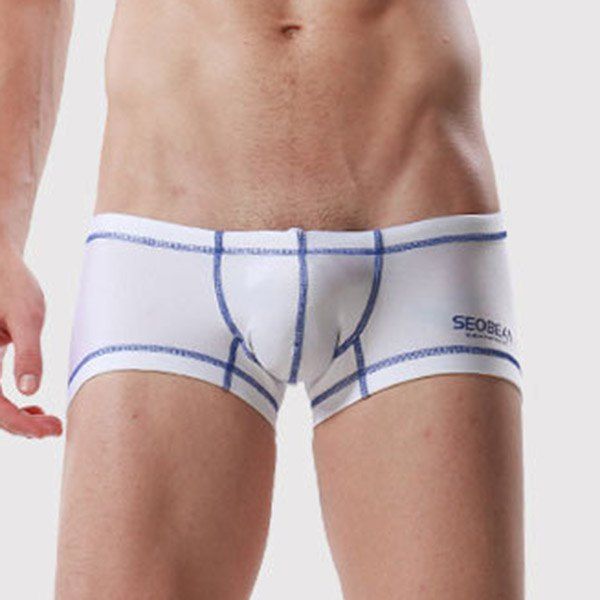 

Elastic Waist Letters Suture Line Design Waterproof Men's Boxer Swimming Trunks, White