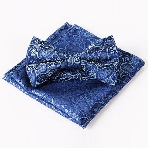 

Stylish Men's Ethnic Paisley Jacquard Blue Bow Tie and Handkerchief