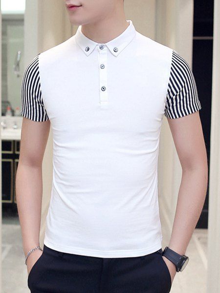 

Slimming Striped Pullover Short Sleeves T-Shirt For Men, White