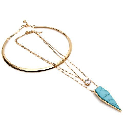 Un costume de Graceful strass Faux Turquoise Triangle Colliers pour les femmes - d'or 