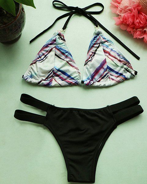Bikini Set de mode Halter Backless Multicolor Striped femmes - coloré M