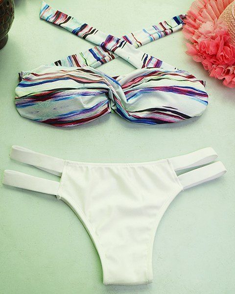 Bustier mode évider Colorful Bikini'S Striped femmes - Blanc L