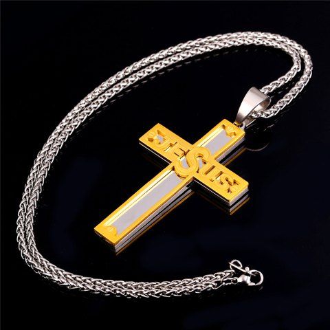 Collier avec pendentif de forme style punk Jesus Cross For Men - Argent et Or 
