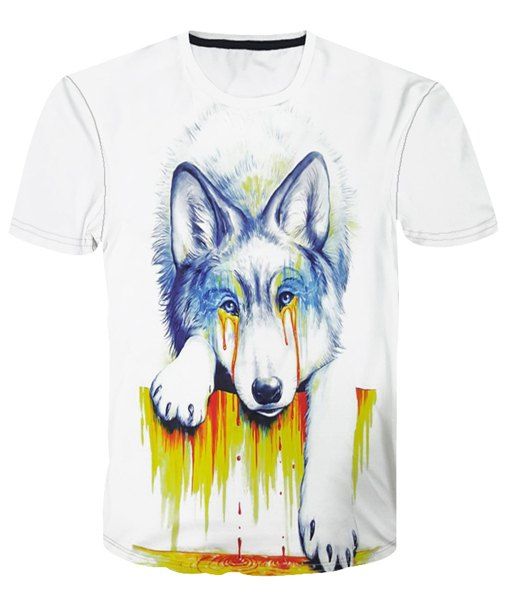 T-shirt col rond 3D Pigment Dog Printed Color Block manches courtes hommes - Blanc L