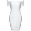 Stylish Women's Off The Shoulder Short Sleeve Solid Color Bodycon Dress - Blanc L