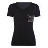Simple Rhinestoned Short Sleeve V-Neck Women's T-Shirt - Noir L