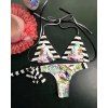 Bikini Set Chic Halter Floral Imprimer Backless Stripe Spliced ​​femmes - multicolore L