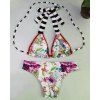 Bikini Stylish Halter Backless Stripe Spliced ​​imprimé floral Femmes - multicolore L