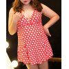 Alluring Women's Halter Polka Dot Plus Size One-Piece Swimsuit - Rouge 2XL