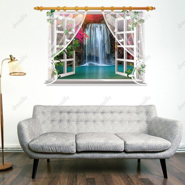 2018 Chic 3D Window Waterfall Landscape Pattern Wall ...