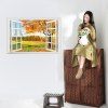 Motif Chic 3D Fenêtre Paysage d'automne Autocollant Mural Pour Salon Chambre Décoration - multicolore 