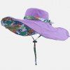 Chic Handpainted Flower Pattern Drawstring Reversible Women's Sun Hat - Violet clair 